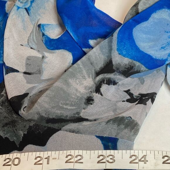 Calvin Klein Balloon Sleeve Blue Black Floral Sheer Blouse 0X Plus Size XXL - Picture 7 of 11